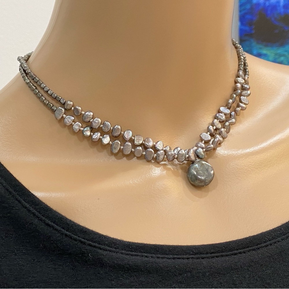 Beautiful Kenneth Cole Multi-Strand Beaded and Gray-Tone Pearl Necklace